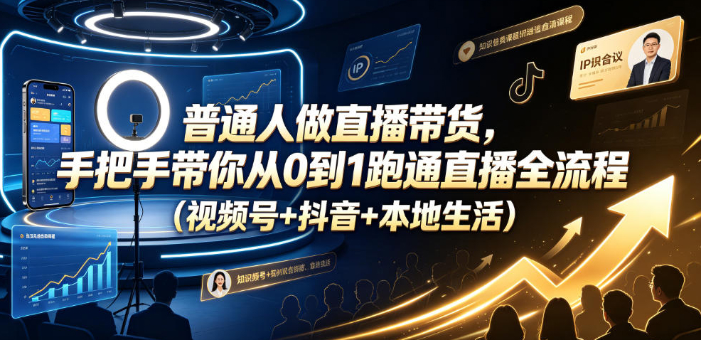 普通人做直播带货，手把手带你从0到1跑通直播全流程（视频号+抖音+本地生活）