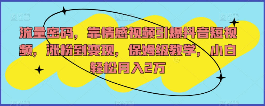 流量密码，靠情感视频引爆抖音短视频，涨粉到变现，保姆级教学，小白轻松月入2万【揭秘】