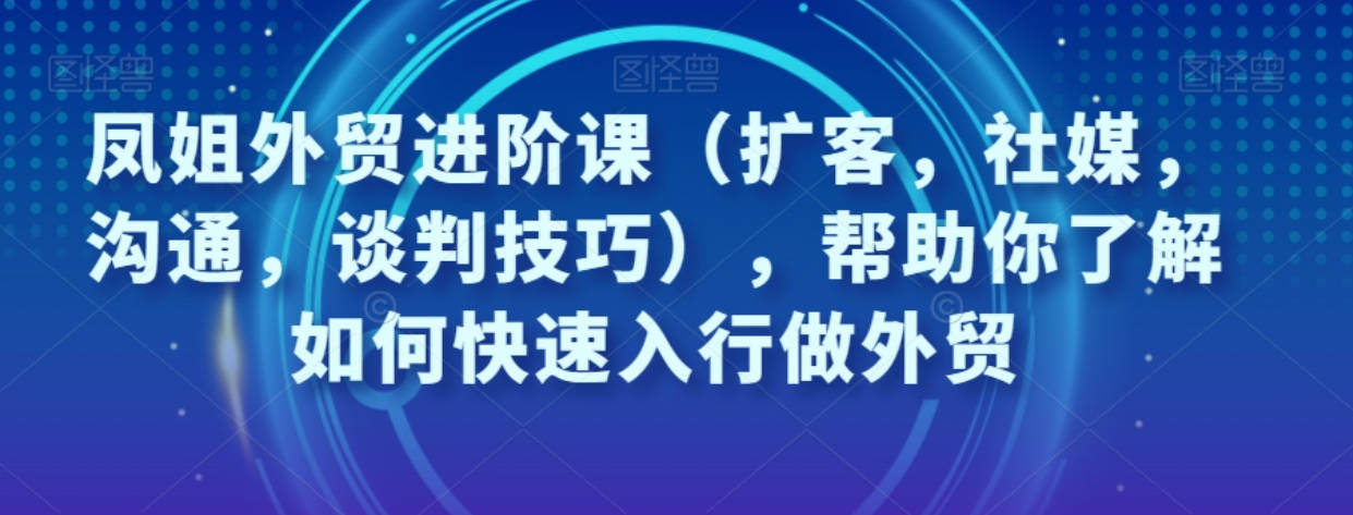 凤姐外贸进阶课（扩客，社媒，沟通，谈判技巧），帮助你了解如何快速入行做外贸