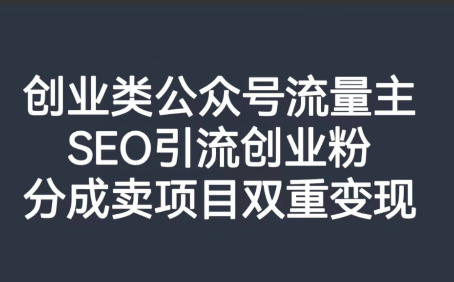 创业类公众号流量主，SEO引流创业粉，分成卖项目双重变现