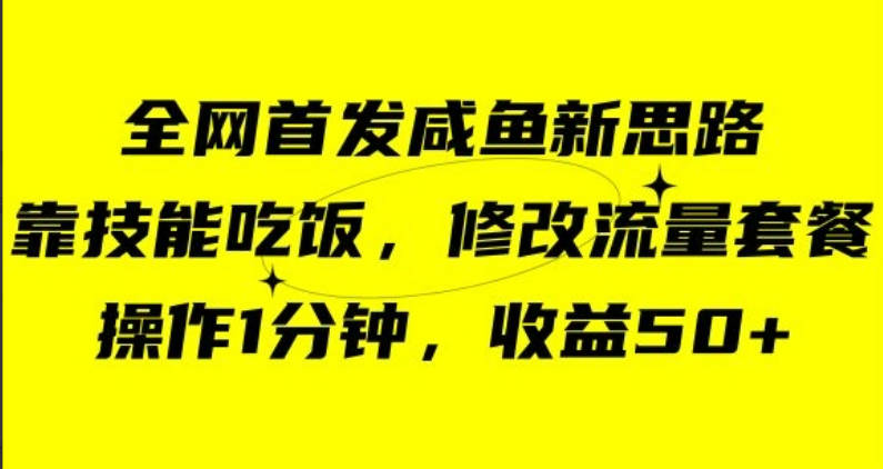 咸鱼冷门新玩法，靠“技能吃饭”，修改流量套餐，操作1分钟，收益50