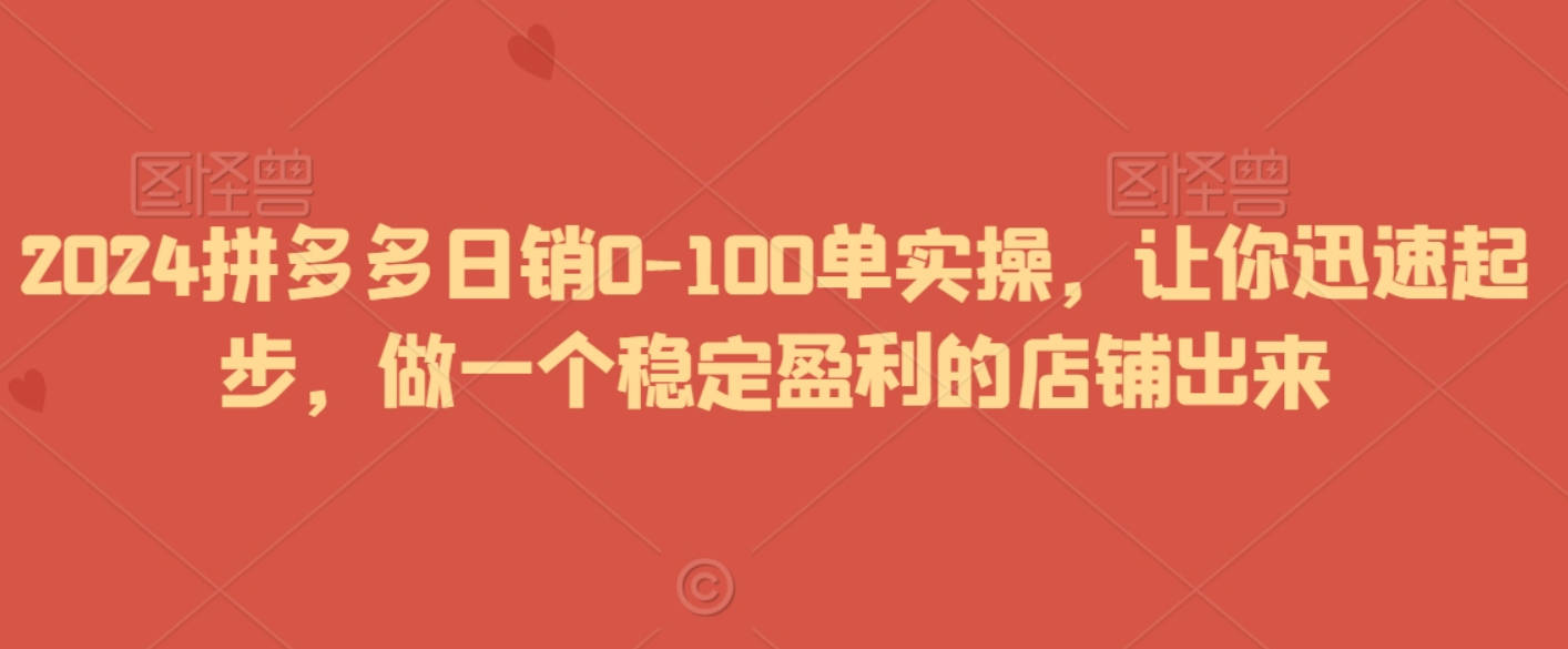 2024拼多多日销0-100单实操，让你迅速起步，做一个稳定盈利的店铺出来