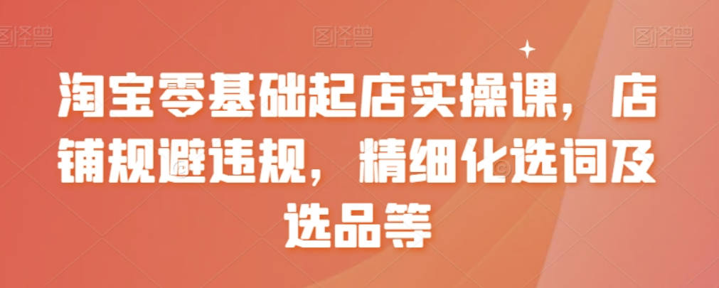 淘宝零基础起店实操课，店铺规避违规，精细化选词及选品等