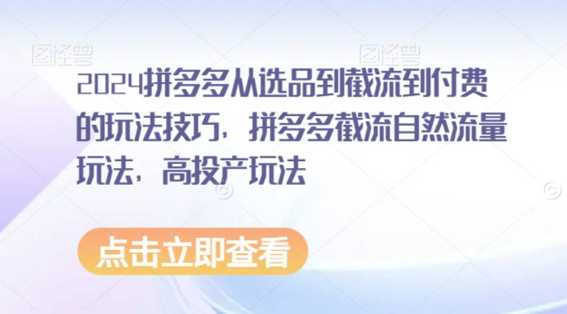 2024拼多多从选品到截流到付费的玩法技巧，拼多多截流自然流量玩法，高投产玩法