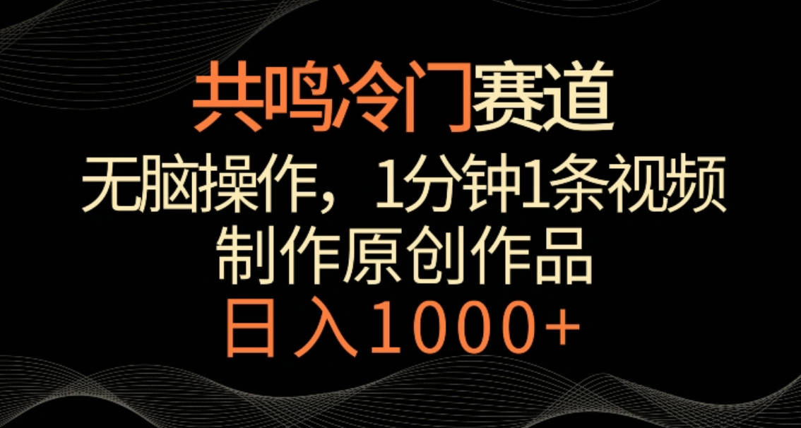 共鸣冷门赛道，无脑操作，一分钟一条视频，日入1000+【揭秘】