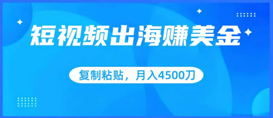 短视频出海赚美金，复制粘贴批量操作，小白轻松掌握，月入4500美刀【揭秘】