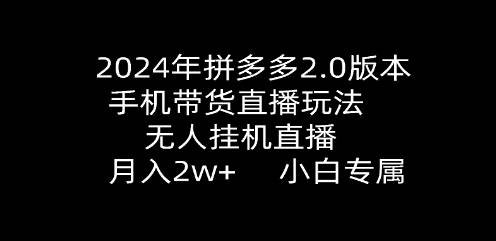 2024年拼多多2.0版本，手机带货直播玩法，无人挂机直播， 月入2w+， 小白专属