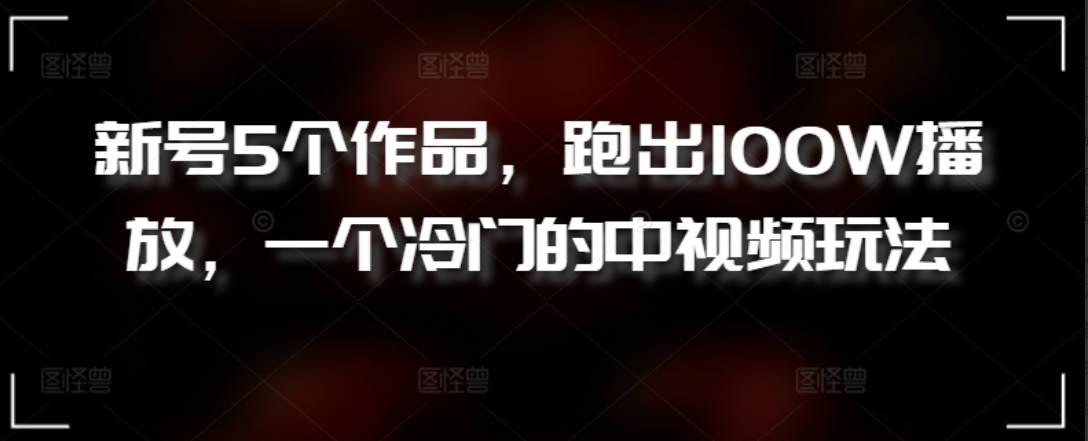 新号5个作品，跑出100W播放，一个冷门的中视频玩法【揭秘】