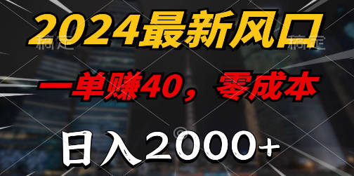 2024最新风口项目，一单40，零成本，日入2000+，无脑操作