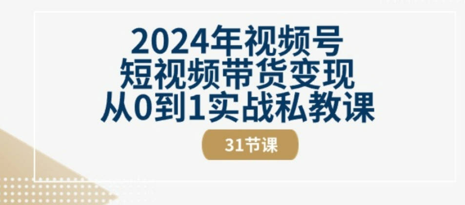 2024年视频号短视频带货变现从0到1实战私教课(31节视频课)