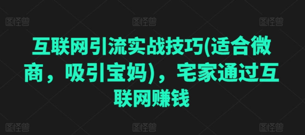 互联网引流实战技巧(适合微商，吸引宝妈)，宅家通过互联网赚钱