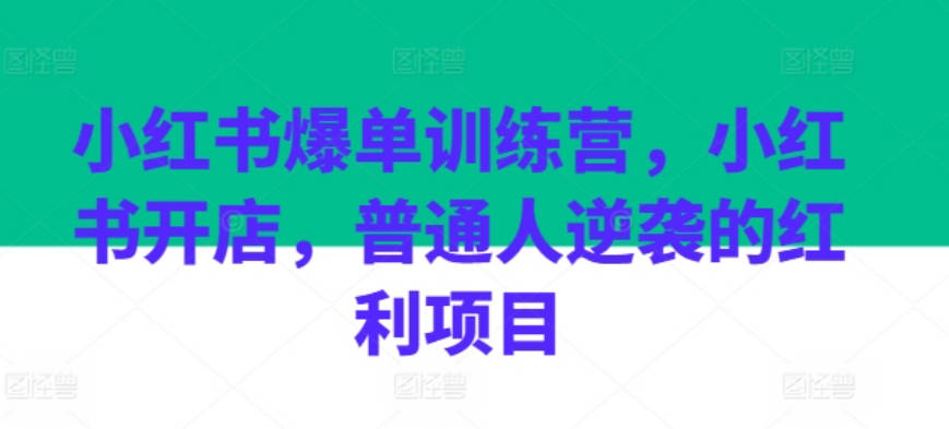 小红书爆单训练营，小红书开店，普通人逆袭的红利项目_可乐小红书电商