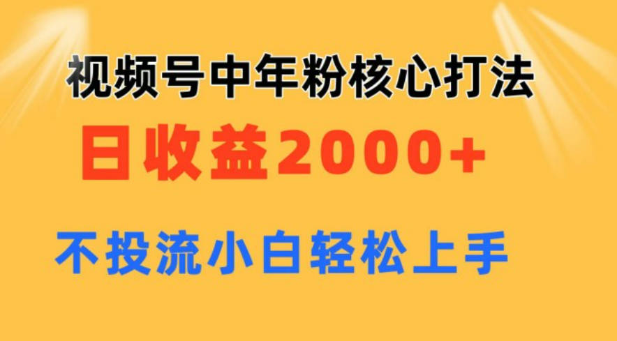 视频号中年粉核心玩法 日收益2000+ 不投流小白轻松上手【项目拆解】