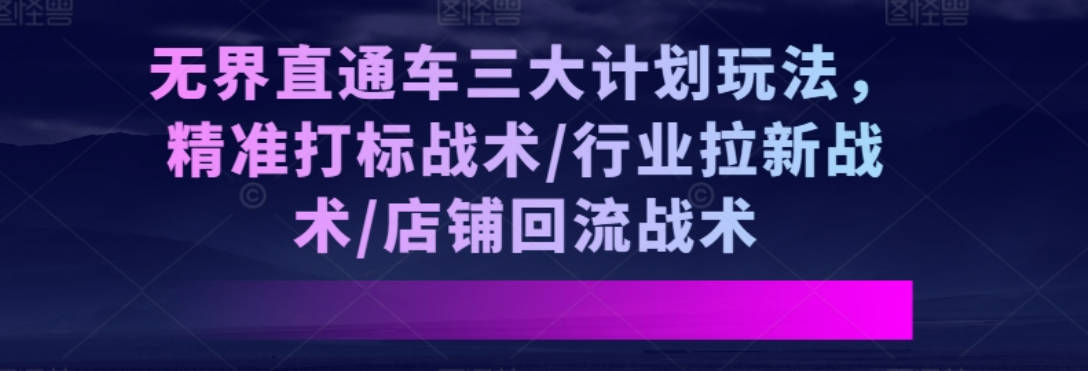 无界直通车三大计划玩法，精准打标战术/行业拉新战术/店铺回流战术