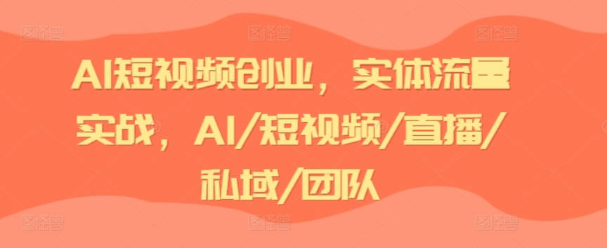 AI短视频创业，实体流量实战，AI/短视频/直播/私域/团队