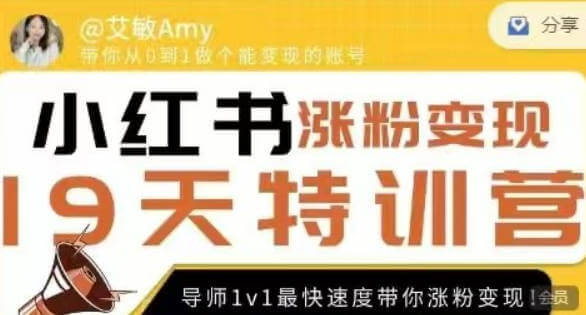 艾敏19天小红书涨粉变现特训营-第7期，快速学会小红书涨粉，月入十万轻松变现!