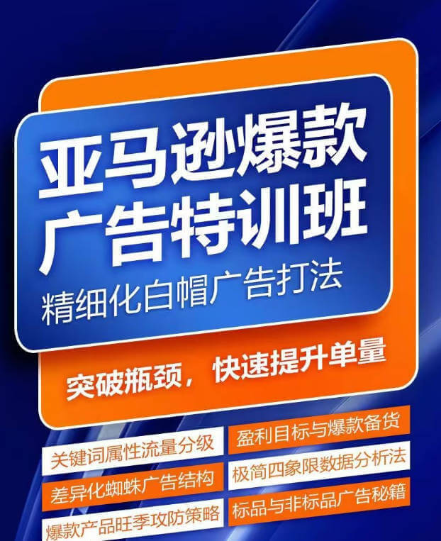 亚马逊爆款广告特训班，快速掌握亚马逊关键词库搭建方法，有效优化广告数据并提升旺季销量