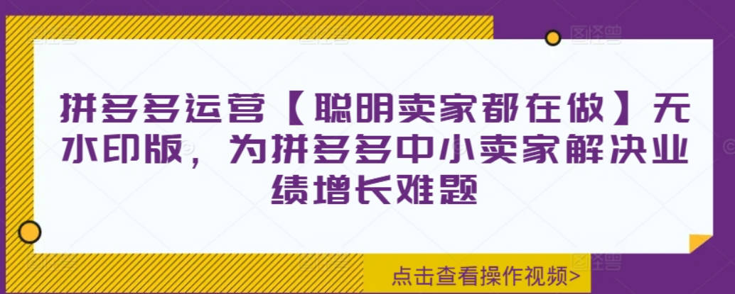 拼多多运营【聪明卖家都在做】无水印版，为拼多多中小卖家解决业绩增长难题