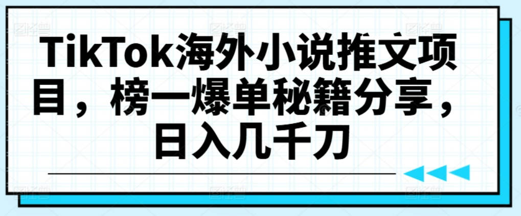 TikTok海外小说推文项目，榜一爆单秘籍分享，日入几千刀【项目拆解】