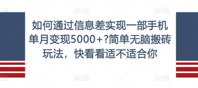 如何通过信息差实现一部手机单月变现5000+简单无脑搬砖玩法，快看看适不适合你【项目拆解】