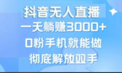 抖音无人直播，一天躺赚3000+，0粉手机就能做，新手小白均可操作