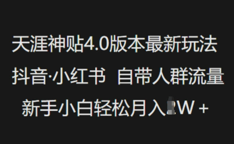 天涯神贴4.0版本最新玩法，抖音·小红书自带人群流量，新手小白轻松月入过W【揭秘】