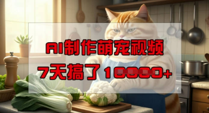 靠AI制作萌宠视频，操作简单门槛低，有手机就行，7天搞了1W