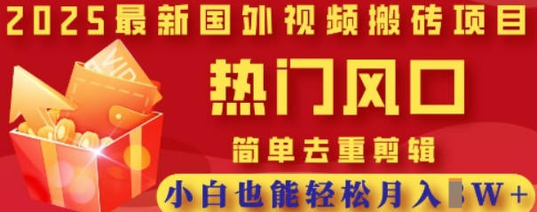 2025最新视频搬砖项目，热门风口，简单去重剪辑，小白也能轻松月入过W