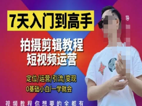 泽一剪辑教程7天入门到高手，短视频剪辑运营高手课，定位 运营 引|流 变现，0基础小白一学就会