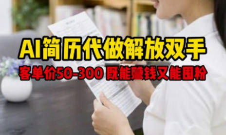 AI简历代做解放双手，客单价50-300不等，既能挣钱又能囤粉【揭秘】