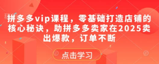 齐论拼多多vip课程，零基础打造店铺的核心秘诀，助拼多多卖家在2025卖出爆款，订单不断