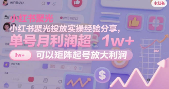 小红书聚光投放实操经验分享，单号月利润超1w+，可以矩阵起号放大利润