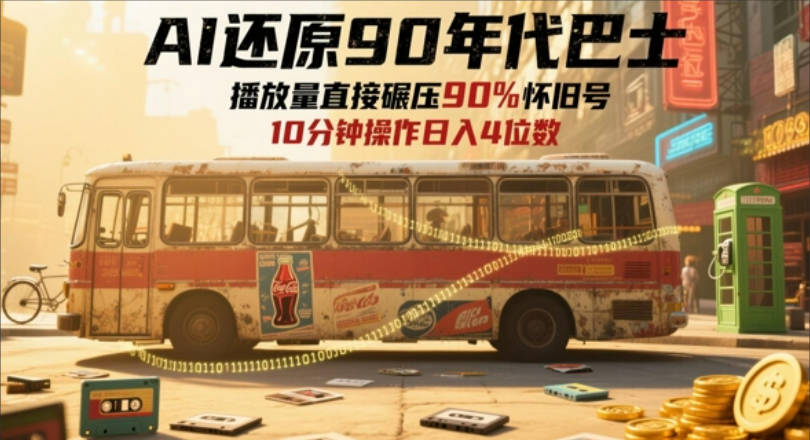 AI还原90年代巴士，一帧就让70后泪崩，播放量直接碾压90%怀旧号，每天操作十分钟，日入四位数
