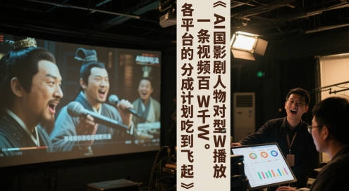 AI三国影视剧人物对口型唱歌玩法，一条视频百W千W播放，各平台的分成计划吃到飞起