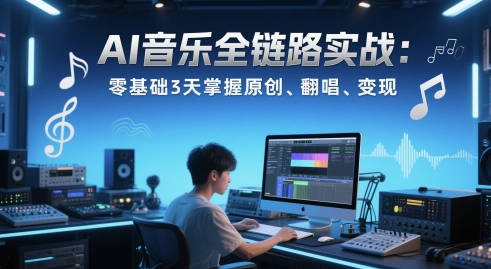 AI音乐全链路实战变现课：零基础3天掌握原创、翻唱、变现