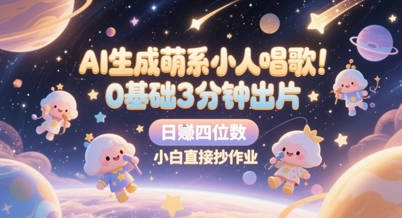 AI生成萌系小人唱歌，0基础3分钟出片，28个作品涨粉8.9W，单条最高19W赞，日入四位数，小白直接抄作业