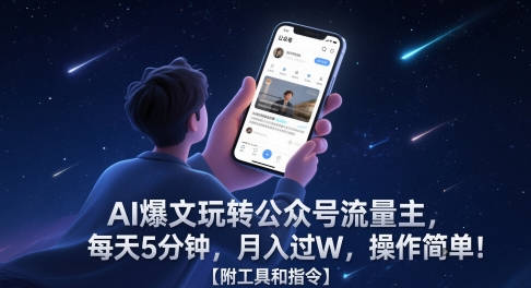 AI爆文玩转公众号流量主，每天5分钟，月入过W，操作简单！【附工具和指令】