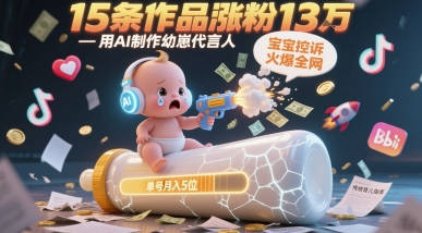 用AI制作幼崽代言人，宝宝的控诉火爆全网，15条作品涨粉13W，单号月入5位数实操教程