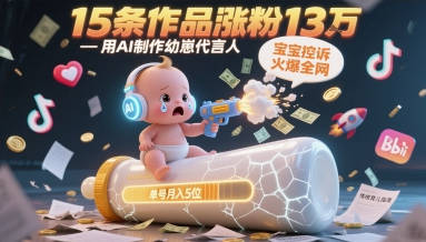 用AI制作幼崽代言人，宝宝的控诉火爆全网，15条作品涨粉13W，单号月入5位数实操教程
