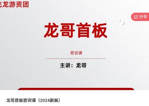 飞龙游资团龙哥首板密训课（2024新版）