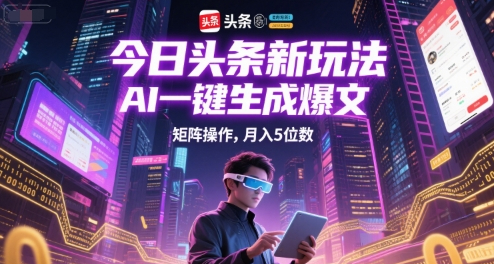 今日头条新玩法，AI一键生成爆文，矩阵操作，月入5位数