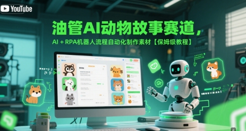 油管AI动物故事赛道，AI+RPA机器人流程自动化制作素材