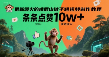 最新爆火的峨眉山猴子短视频制作教程，条条点赞10w+，谁做谁火