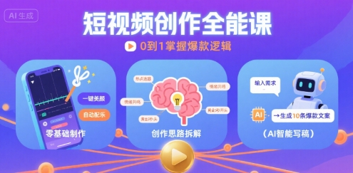 鼎极财富短视频创作课，短视频制作、创作思路、Ai写爆款文案