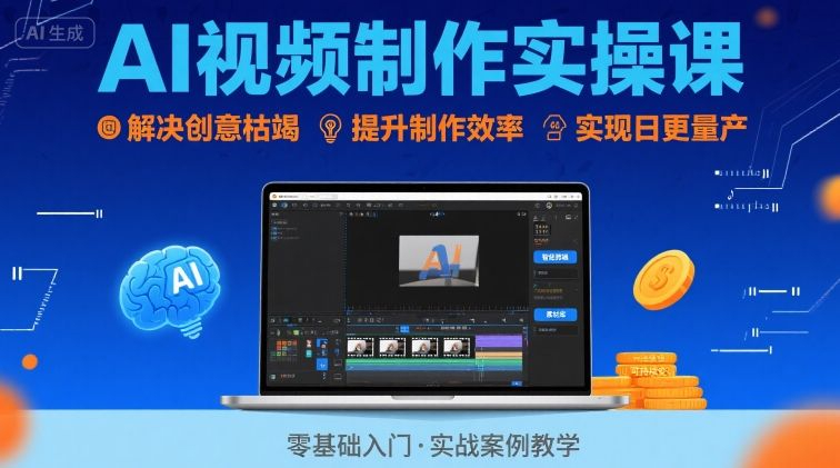 白羊老师·Ai视频制作实操课，解决创意枯竭、效率低下痛点，实现日更量产可持续变现