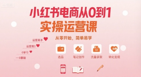 小红书电商从0到1实操运营课，从零开始，简单易学