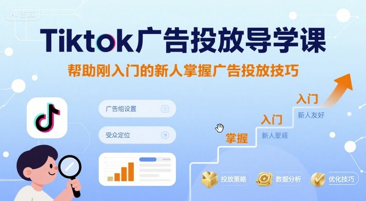 Tiktok广告投放导学课，帮助刚入门的新人掌握广告投放技巧