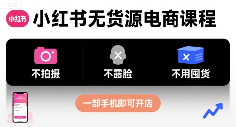 柚柚小红书无货源电商课程，不拍摄不露脸不用囤货，一部手机即可开店