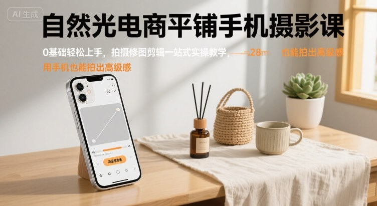 柔妈自然光电商平铺手机摄影课，0基础轻松上手，拍摄修图剪辑一站式实操教学，用手机也能拍出高级感