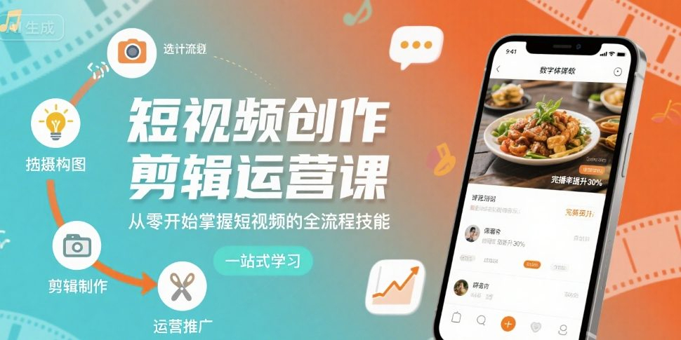 短视频创作剪辑运营课，从零开始掌握短视频的全流程技能